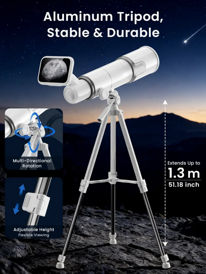 70mm Digital Refractor Telescope with LCD Display, Adjustable Tripod ...